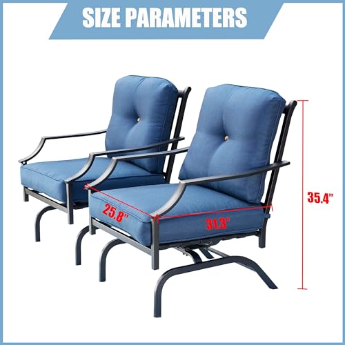 Image of LOKATSE HOME 2 Pieces Outdoor Conversation Furniture Patio Bistro Armchair Set Metal Single Dining Chairs with Cushion, Blue
