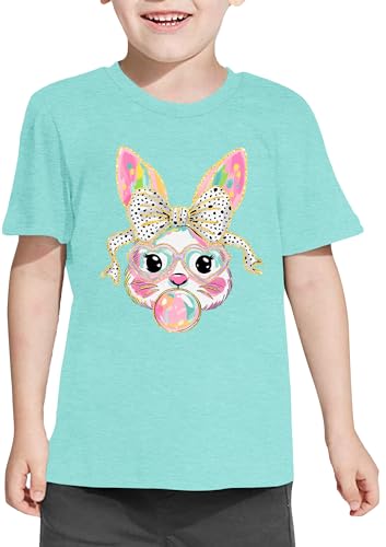 Image of LAZYCHILD Kids Easter Shirt Girls Happy Easter Shirts Rabbit Graphic Long Sleeve Striped Tee Tops 5-14 Years