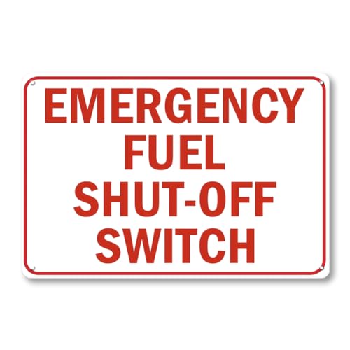 LIZATIC Emergency Fuel Shut-Off Switch Sign - 12 x 8 inch Metal Aaluminum Emergency Stop Button for Patio, Outside, Inside, Outdoor, UV Protected & Weatherproof