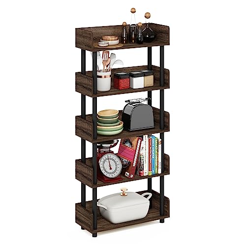 Image of Furinno Turn-N-Tube 5-Tier Toolless Freestanding Multipurposes Display Rack, Walnut