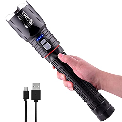 WARSUN Flashlights High Lumens Rechargeable Handheld Flashlights Super Bright Flashlight Big Powerful LED Flash Light Zoomable Torch Light for Camping