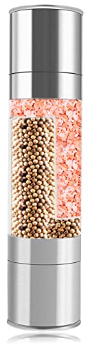 Moulin à Poivre et Sel 2 en 1 Manuel Acier Inoxydable Salière et Poivrière Pour Poivre, Broyeur en Céramique Réglable Combiné Convient Aux Grain Poivrier Épices Cover