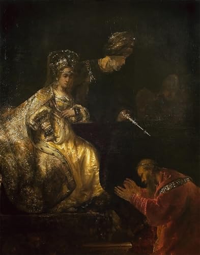 Imagen artística en lienzo de Rembrandt obra maestra Haman y Ester para decoración exclusiva