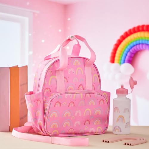 Image of Eccliy Rainbow Toddler Backpack with Leash 12'' Daycare Diaper Bag with and Water Bottle for Girls Preschool Kindergarten Backpack Gifts with Adjustable Shoulder Straps with 2 Large Pockets