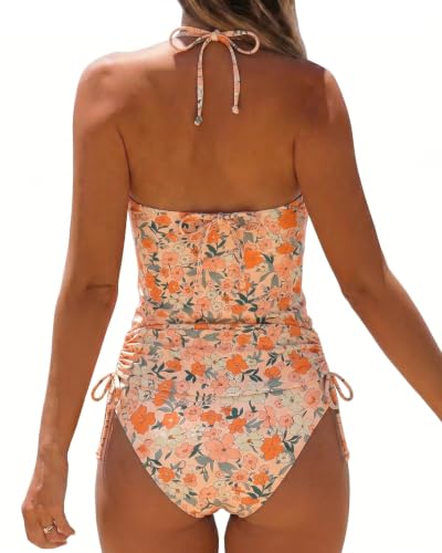 Image of Womens Two-Piece Tankini Set Cow Skull with Leopard Print Sets Swimwear Tankini Top Sets Swimwear