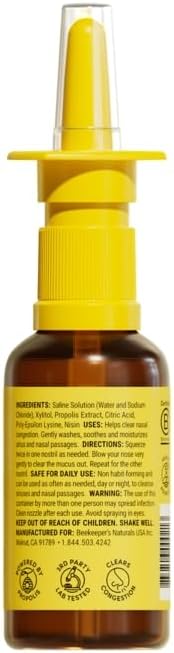 Beekeeper's Naturals Nasal Spray for Adults with Propolis, Xylitol & Saline, Clears Nasal Congestion, Moisturizes Sinus Canal, & Decongest Sinus Cavities, 1 fl oz - Image 2