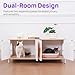 Large Boho Cat Litter Box Enclosure for 2 Cats, Hidden Cat Washroom Furniture with Rattan Doors, Dual Compartment Litter Cabinet & TV Stand, Modern Wooden Cat House (47.2”L x 19.6”W x 19.8”H)