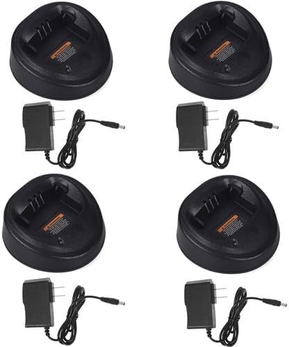 4X Desktop Battery Charger Compatible with Motorola CP040 CP150 CP160 CP180 CP200 CP200XLS EP450 PR400 GP3188 GP3688, Black, 12V DC Output