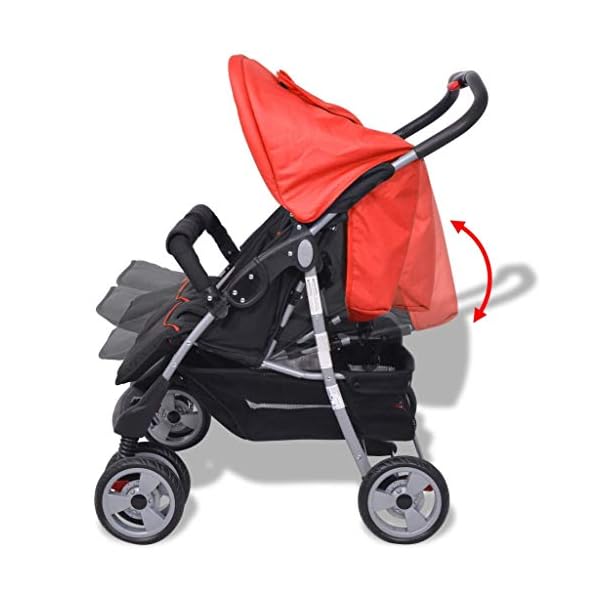 yorten Baby Zwillingswagen Klappbar mit Regenschutzhaube Zwillingskinderwagen aus Stahl und Oxfordgewebe 93 x 68 x 103 cm (L x B x H) Rot und Schwarz