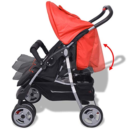 yorten Baby Zwillingswagen Klappbar mit Regenschutzhaube Zwillingskinderwagen aus Stahl und Oxfordgewebe 93 x 68 x 103 cm (L x B x H) Rot und Schwarz