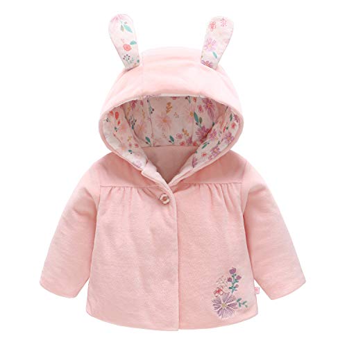 Curipeer Baby Girls Jacket Rabbit Ear Hooded Cotton Coat Infant Toddler Fall Outwear Pink 2-3 Years