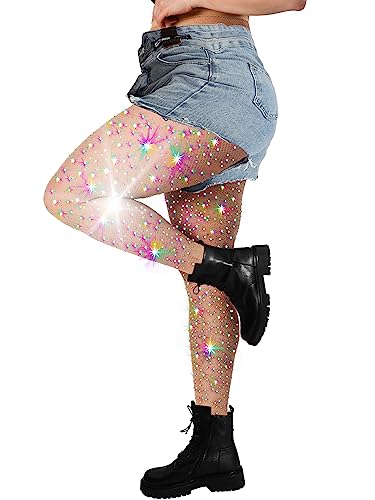 Image of DancMolly 10X Strong Ultra Sparkly Rhinestone Fishnet Stockings, Plus Size Sparkle Tights for Women Sexy Party Concert Outfit