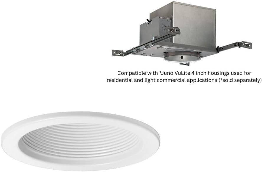 Juno VuLite 4" Recessed Light Trim, Air-Loc and Wet Rated Recessed Lighting Trim for New Construction and Remodel, Downlight Baffle Trim with Torsion Springs, Fits IC23, IC22, IC22R Can Light Housings