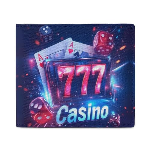777 Casino Leather Wallet with Coin Pocket Flip Up Slim Bifold Credit Card