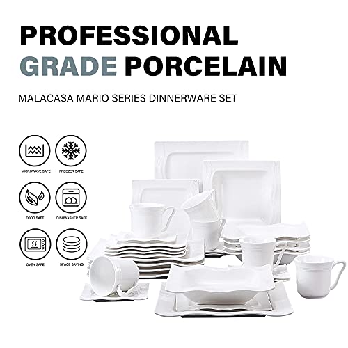MALACASA serie Mario Vajillas de Porcelana de 30 Piezas Juego de Café, Tazas y Platillos, Platos Llanos, Platos de… - Imagen 3