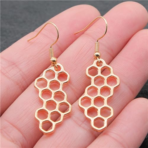 Gold Honeycomb Beehive Earrings for Women Dainty Simple Hollow Out Bee Insect Home Bee Hive Hexagon Geometric Shaped Silver Plated Dangle Drop Earrings for Minimalist Birthday Fashion Jewelry Gifts4
