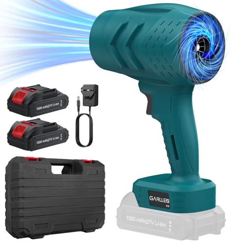 GARLLEN Cordless Leaf Blower, 21V Electric Leaf Blowers for Lawn Care with 2x 1.5Ah Battery, Lightweight Violent Turbofan Blower 35000RPM with Charger for Patio, Garden, Driveway Cleaning