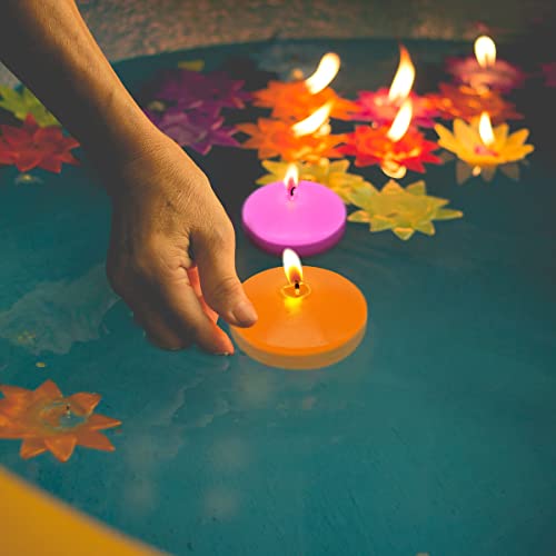 10 Hour Orange Floating Candles Large 3" Unscented Dripless Water Wax Floating Candles For Vases, Centerpieces At Wedding, Party, Pool, Holidays, Set Of 12 #TOP1