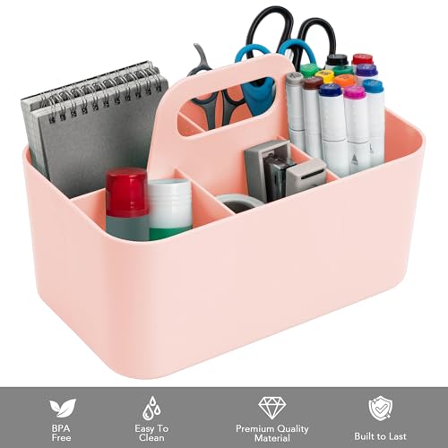 Image of Tiawudi Multipurpose Caddy Organizer, Plastic Caddy with Handle, Stackable Desk Organizer for Stationery, Marker and Pencil, Office Supplies Organizer, Dorm Caddy