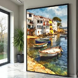 Village de pêcheurs méditerranéen tableau sur toile pour illuminer un mur blanc sans âme