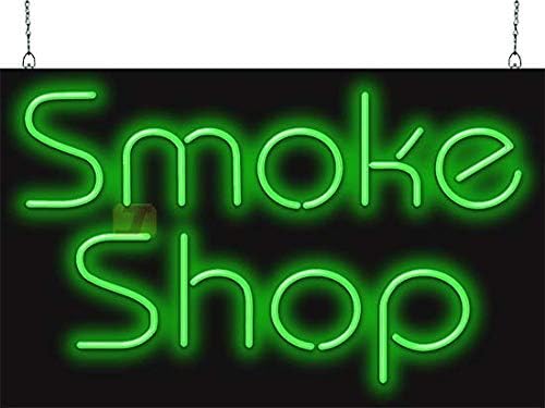 Smoke Shop - Letrero de neón  32 pulgadas de ancho x 20 pulgadas de alto  Letras verdes  Neón doblado a mano real, calidad