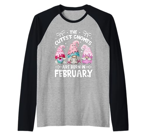 Cute Birthday Gnomes for Garden Mom Who are Born in February Raglan Baseball Tee