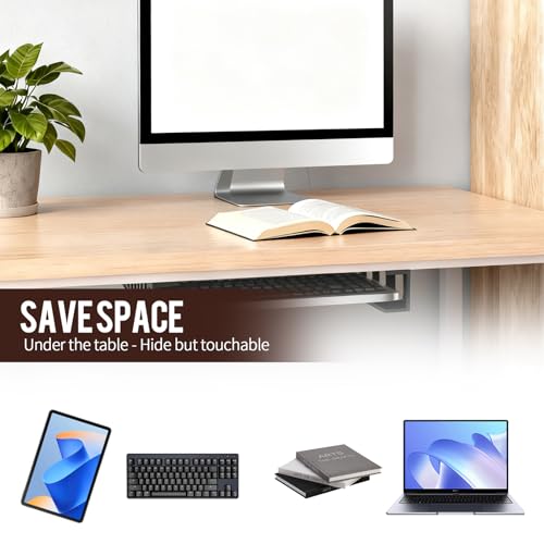 Xhnkeg Supporto Da Tavolo, Sotto Il Tavolo, Supporto Per Pc, Sotto Scrivania, Salvaspazio, Per Laptop, Tablet, Tastiera, Router - 4