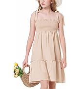 Amazon.com: Mebius Girls Beige Summer Dress Smocked Tie Strap Boho