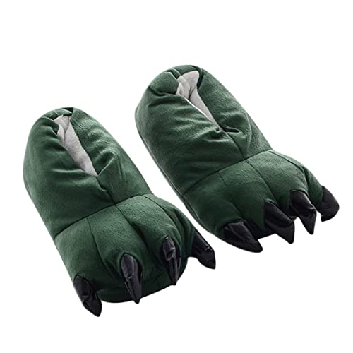 Barrageon Unisex Pantofole Zampa Carino Mostro Artiglio Addensare Peluche Animali Caldo Slippers Autunno Inverno Ragazzo Ragazza Indoor Verde EU 33-39