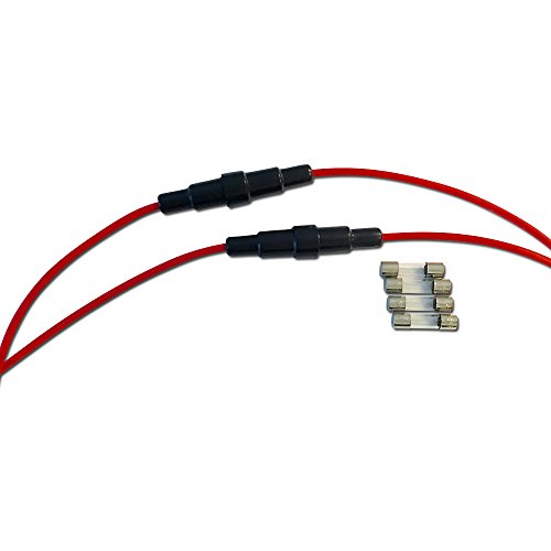 KO Fuse 10 Amp Inline Glass Fuse Holder Set - 18 Gauge Copper Wires + Quick Blow Glass Fuses (1Amp 2Amp 3Amp 5Amp 10Amp) (10 Amp)