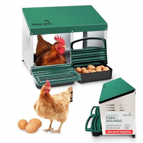 TEHORNEO Ponederos para Gallinas, Ponederos Gallinas 44x51x47 cm de Acero Galvanizado con 2 Departamentos, Apto para 8-10 Aves Ponedoras, Jaula Exterior, Montaje sin Herramientas