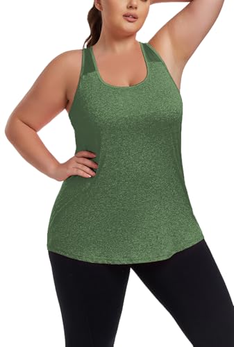Women's Plus Size Athletic Tank Tops Racerback Workout Flowy Tops Yoga Running Sleevelss Summer Shirts Loose2