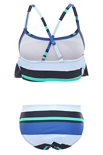 Image of Girls Two Piece Bikini Swimsuits Striped Ruffle Swimwear Falbala Bathing Suit Set