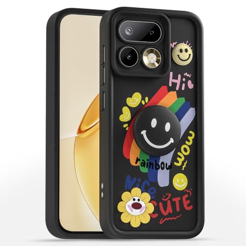 Image of Pikkme Back Cover for Realme 16 Pro 5G | Soft Silicone| Cute Rainbow Smile & 3D Cartoon Flower Design | Shockproof Raised Camera Protection Bumper Case (Black)