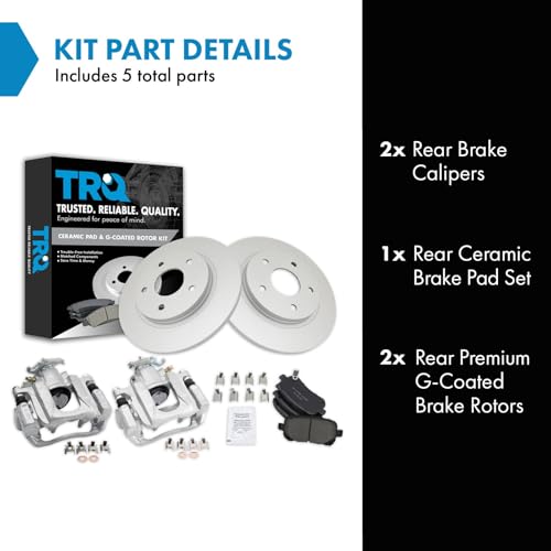 Image of TRQ Rear Brake Pad and Rotor Set Ceramic Coated Rotors Calipers