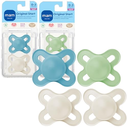 Image of MAM Original Start Matte Baby Pacifiers 0-3 Months Newborns, BPA-Free Skin Soft Silicone Nipple, Developed with Medical Experts, Easy to Clean, 4 Count