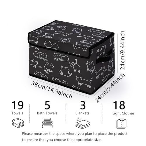 Image of Stackable Clothes Storage Bins with Lids 3 Pack. | Closet Organizers Fabric Cat Printing Box for Home and Office,Blanket Clothes Organizers,Under Bed Storage Containers