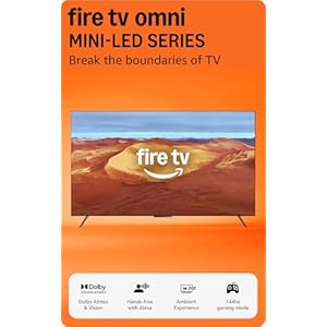 Amazon Fire TV 65″ Omni Mini-LED Series, QLED 4K UHD smart TV, Dolby Vision IQ, 144hz gaming mode, Ambient Experience, hands-free with Alexa, 2024 release
