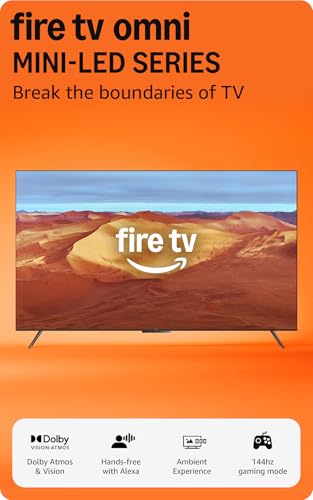 Amazon Fire TV 65" Omni Mini-LED Series, QLED 4K UHD smart TV, Dolby Vision IQ, 144hz gaming mode, Ambient Experience, hands-free with Alexa, 2024 release