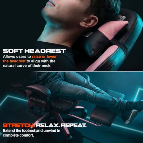 Image of DROGO Pulse Ergonomic Gaming Chair | High Back Office Computer Chair with Premium PU Leather, Adjustable Height & Linkage Armrest | Lumbar Support, 165 Recliner & Footrest | 1 Yr Warranty (Pink)