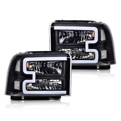 Image of G-PLUS LED DRL BAR Headlight Assembly Compatible with Ford F250 F350 F450 F550 Super Duty 05-07 /Fit Ford Excursion 05 HeadLamps LH & RH Clear lens Black Housing White Reflector FO2503217 6C3Z13008CB
