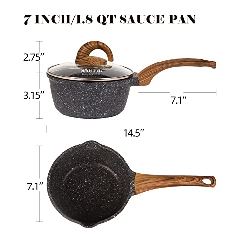 Minluful Nonstick Saucepan With Lid, 1.8 Quart Classic Black Granite Coated Pasta Soup Pot For All Stovetops, 7 Inch Small Sauce Pan For Cooking Sauce Soup And Milk #TOP6