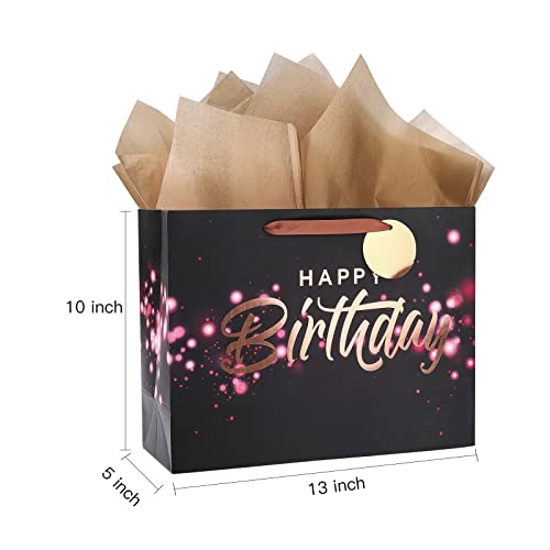 Loveinside-Black-and-Pink-Birthday-Gift-Bag-with-Tissue-Paper-for-Birthday-Baby-Shower-Party-and-More-13-x-5-x-10-1-Pcs
