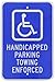 Brady 91356 18" Height, 12" Width, B-959 Reflective Aluminum White On Blue Color Handicapped Sign, Legend "Handicapped Parking Towing Enforced (With Picto)"