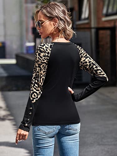 SOLY HUX Women's Leopard Print Long Sleeve Tee Round Neck Casual T Shirts Tops2