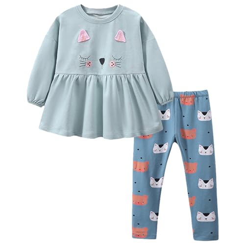 Gumyoss Mädchen Bekleidungsset Lange Tops Katze Baumwolle Langarm Sweatshirt Top+Legging 2-Piece Outfits Set Gr.104