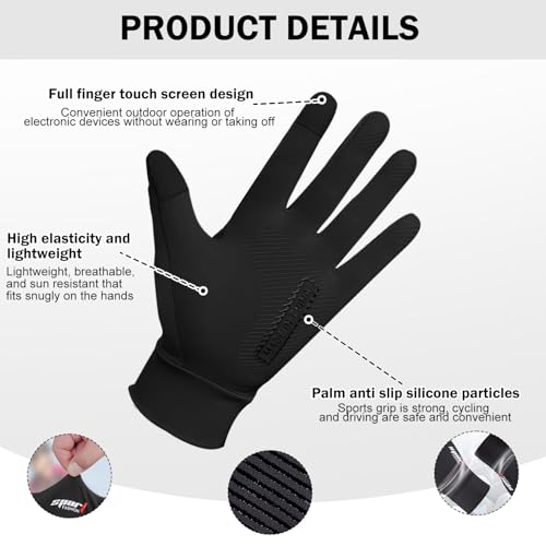 Image of TecoKart Sun Protection Gloves for Men and Women, Summer Hand Gloves, Thin Ice Silk Cooling Breathable Outdoor Gloves, UV Protection UPF 50+, Anti-Slip Palm, Touch Screen Fingertips Design