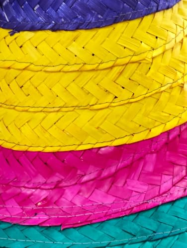 Image of BookMyCostume Colorful Mexican Straw Hat for Adults & Teenagers - Multicolor Fiesta Sombrero with White Cotton Ball Lace | Traditional Unisex Costume Hat for Theme Parties & Fancy Dress