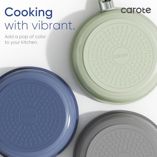 CAROTE 25pcs Ceramic Cookware Set, Pots and Pans Set Non Stick, Induction Kitchen Cookware Sets, Non Stick RV Cookware Set with Detachable Handle, Dishwasher/Oven Safe Cookware Set, Navy - Image 5