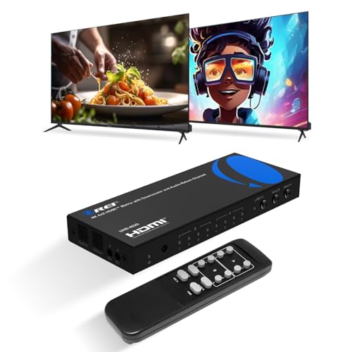 OREI 4K HDMI Matrix Switch with Downscaler & ARC – 4x2 HDMI Matrix Switch 4K, HDMI 2.0, HDCP 2.2, 18Gbps, 4K@60Hz HDR, Dual Audio Extraction (Optical & 3.5mm), IR Remote (UHD-402D)